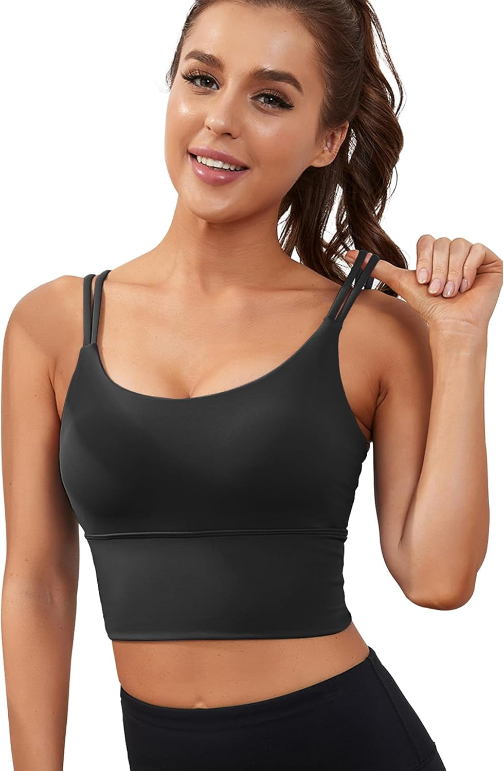 Sports Bras for Women High Support Longline Workout Tank Tops Built in Bra Strappy Yoga Padded Crop Top