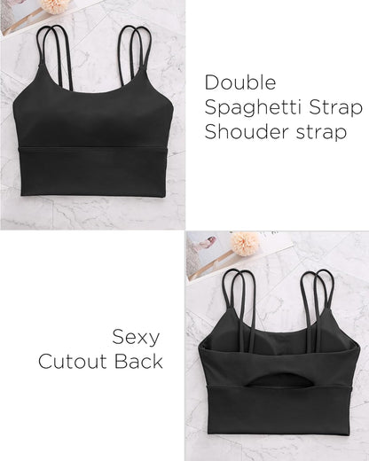 Sports Bras for Women High Support Longline Workout Tank Tops Built in Bra Strappy Yoga Padded Crop Top