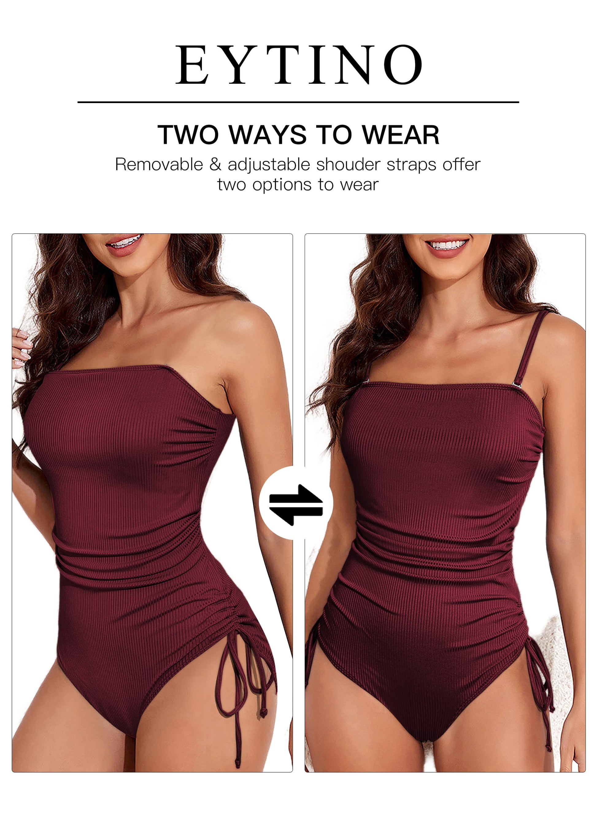 Womens Swimsuits One Piece Tummy Control Swim Suit Drawstring Bathing Suit Ribbed Tie Side Swimming Suits Ruched Square Neck Womens Swimwear Brown 2XL
