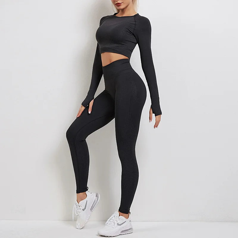 Sport Set Tracksuit Women Fitness Gym Clothing Seamless Yoga Suit Long Sleeve Running Tights Leggings Workout Outfit Sportwear