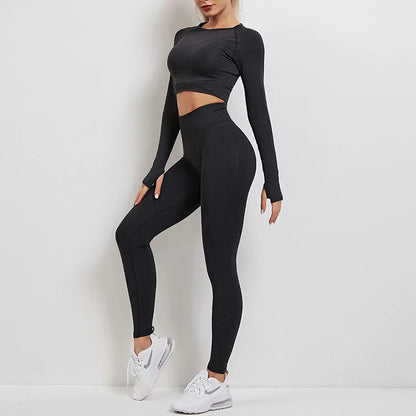 Sport Set Tracksuit Women Fitness Gym Clothing Seamless Yoga Suit Long Sleeve Running Tights Leggings Workout Outfit Sportwear