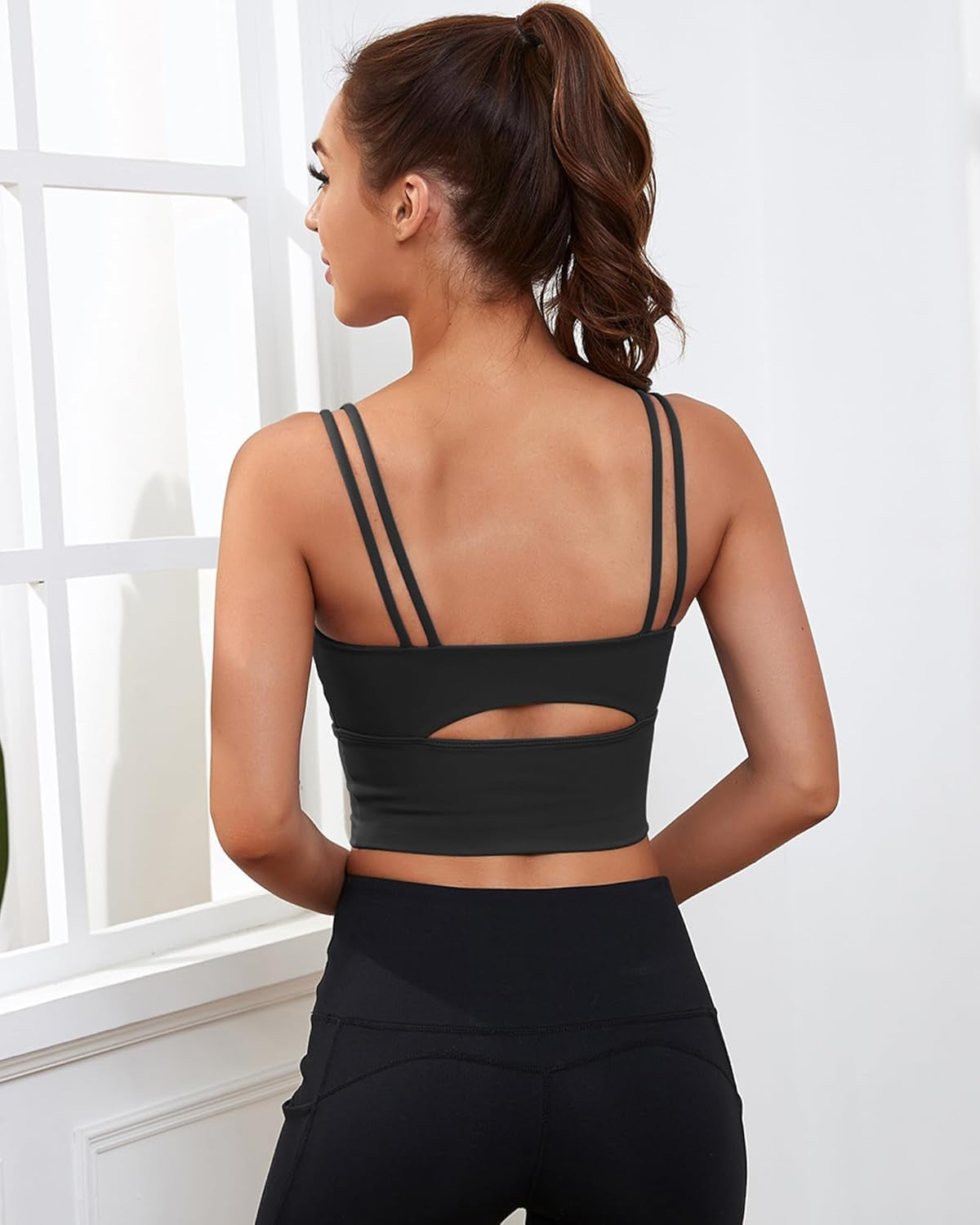 Sports Bras for Women High Support Longline Workout Tank Tops Built in Bra Strappy Yoga Padded Crop Top